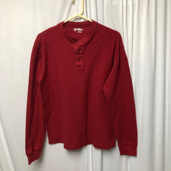 Gander Mountain Waffle Knit Shirt Mens Large Long Sleeve Henley Red Cotton - Picture 1 of 6